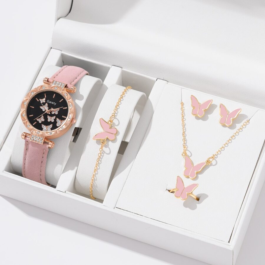 6pcs Luxury Watch Women Ring Necklace Earrings Bracelet - Image 6