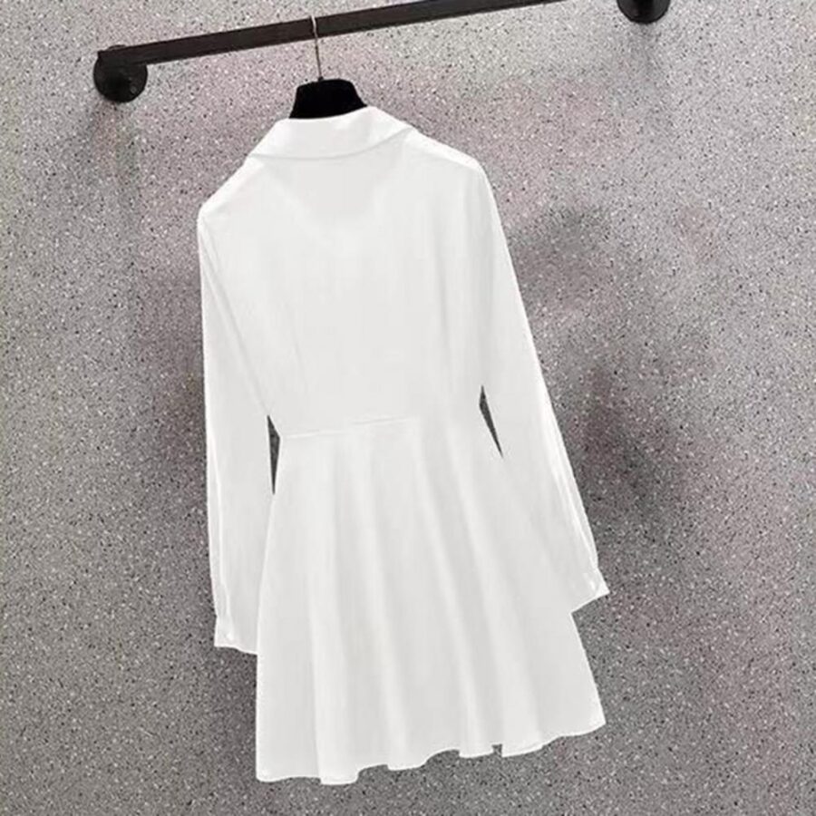 Women Shirt Dress Lapel V Neck Long Sleeves - Image 4