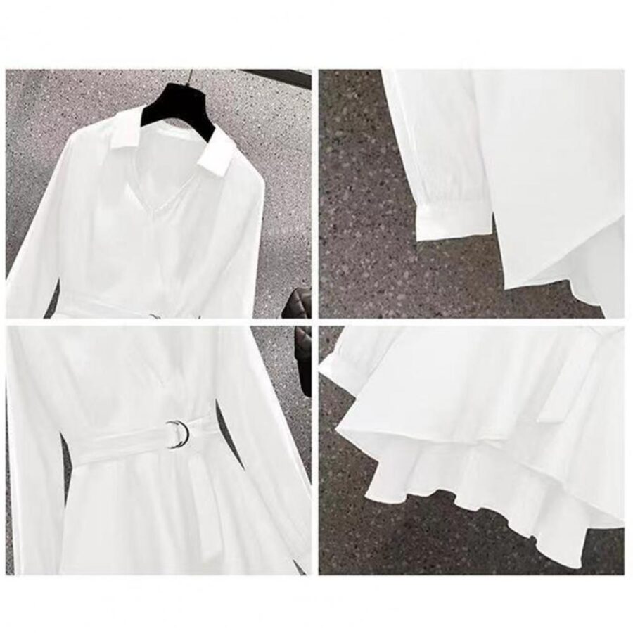 Women Shirt Dress Lapel V Neck Long Sleeves - Image 5